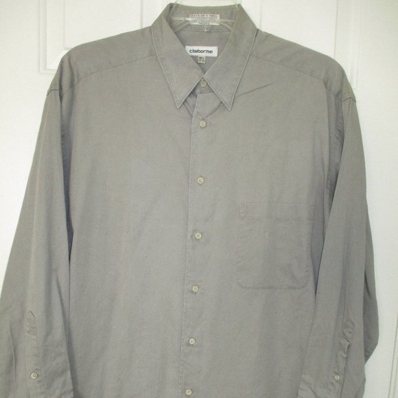 Claiborne Mens L/S Khaki Cotton Button Down Dress or Casual Shirt-16.5/33 or L* - Picture 2 of 2